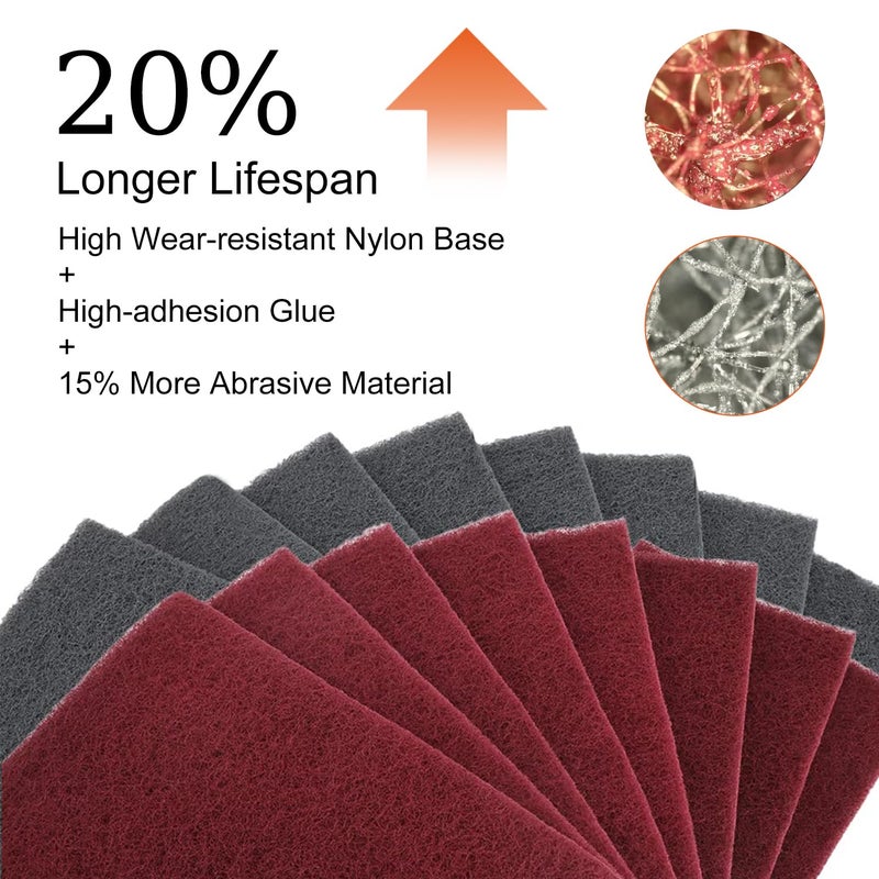 Tshya 6" x 9" Gray & Maroon General Purpose Scuff Pads, 14 Pack Automotive Scratch Brite Pads for Sanding, Paint Prep, Restoration Tear-Resistant, Durable Non-Woven Abrasive Pads - Image 4